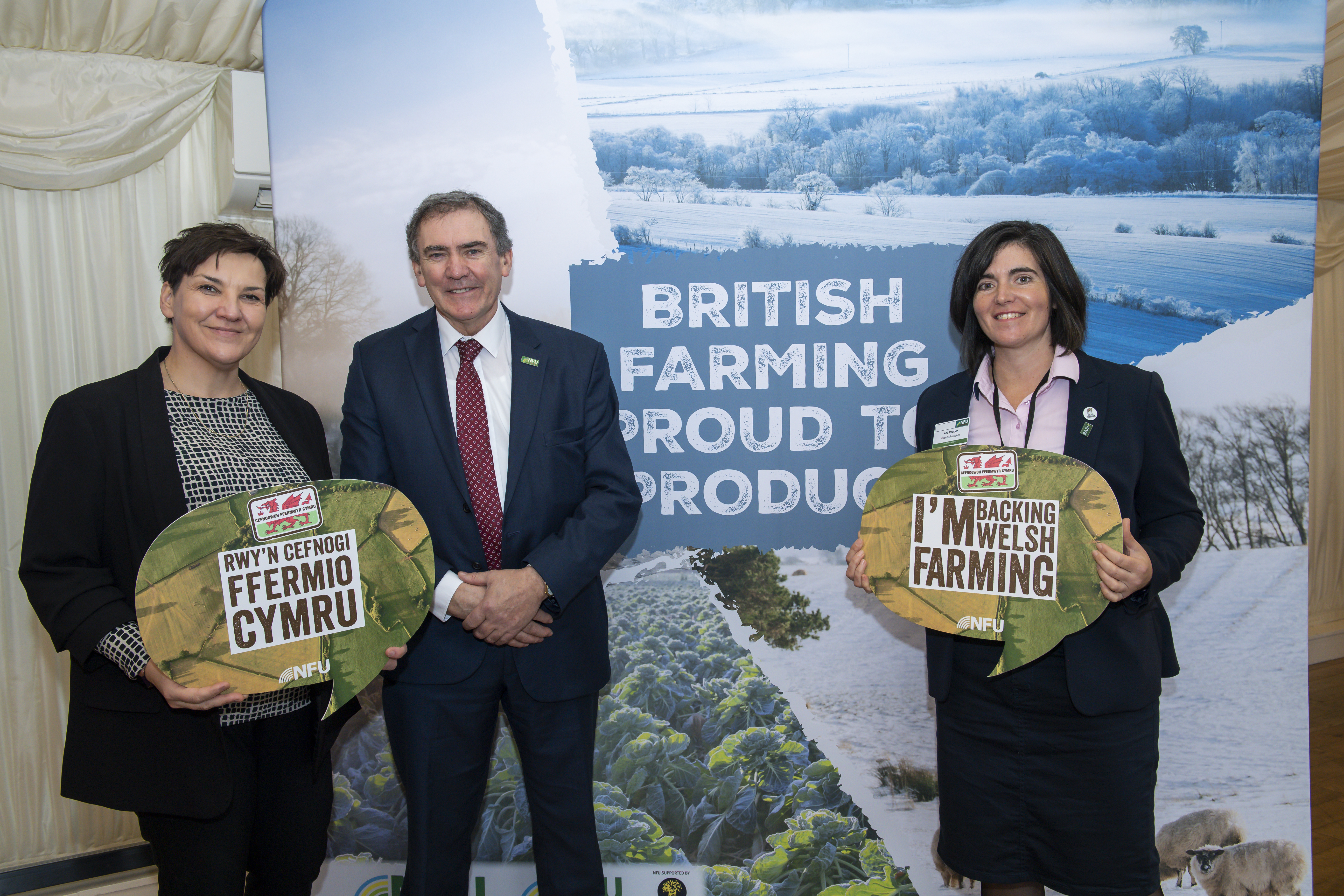 NFU Cymru President Aled Jones and Deputy President Abi Reader with Tonia Antoniazzi MP